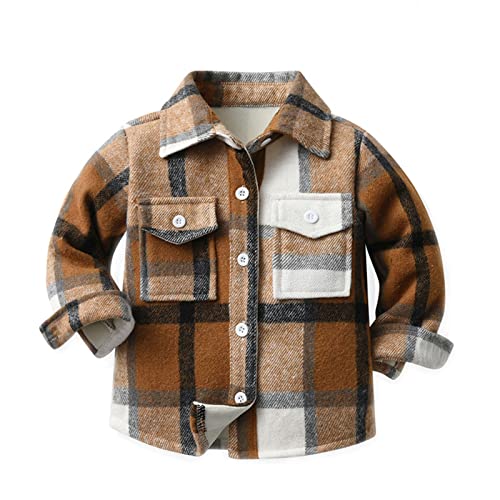 Thick Flannel Plaid Shirt Jacket for Toddler Boys Button Down Lapel Long Sleeve Shacket Kids Boys Trendy Brushed Outwear