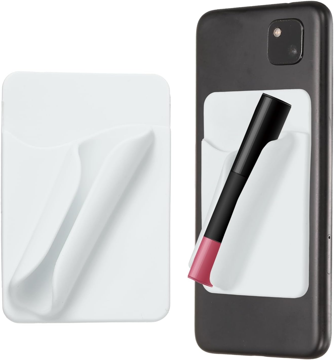 sourcing map Lip Gloss Holder Phone Case, Stick on Silicone Lip Holders Self-Adhesive Silicone Phone Card Balm Holder with Card Slot for Cellphone, White