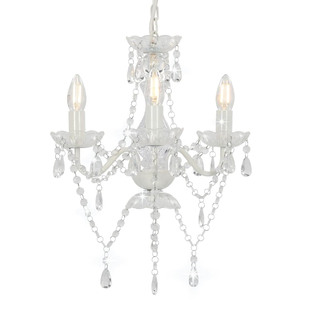 vidaXL Lampadario con Perle di Cristallo Rotondo 3 Lampadine E14 Lampada Soffitto Luce Pendente Base in Metallo Bianco Gocce Acrilico Trasparente