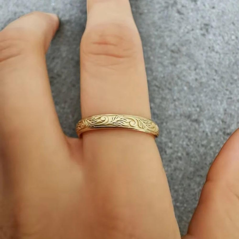 925 Sterling Silver Vintage Style Leaf Filigree Stacking Wedding Band Ring For Women 14K Gold Plated Victorian Artistic Motif Jewelry Handmade Proposal Anniversary Ring