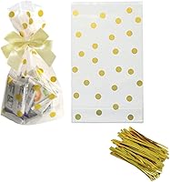 Vista 1 de Bolsas de plástico de celofán transparentes con lunares dorados, con lazos dorados, paquete de 50