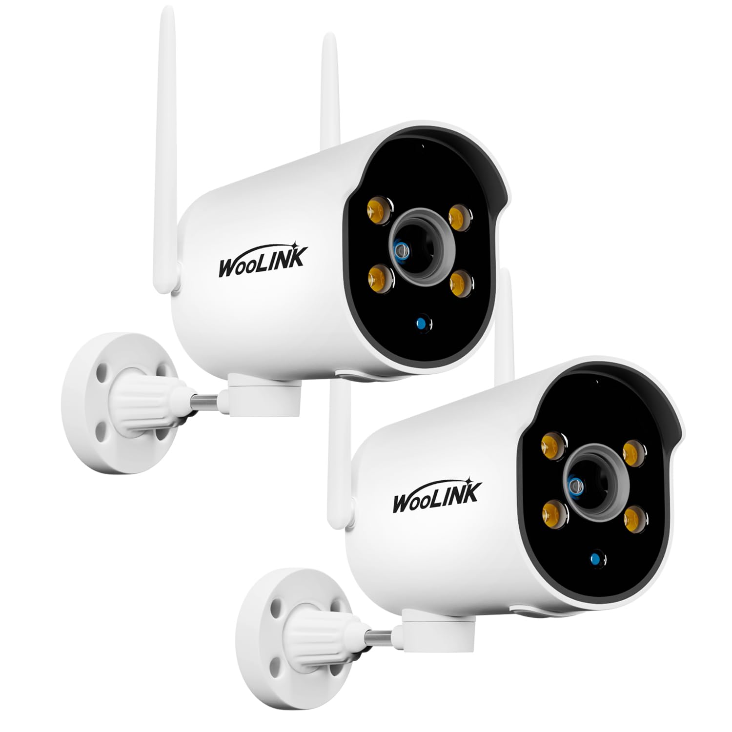 WOOLINK 2K Security Camera Outdoor WiFi Security Cameras Pan Rotating 225° Full Color Night Vision, Two-Way Audio, 2.4GHz WiFi, IP65 Waterproof, Motion Detection Alarm (2 Pack)