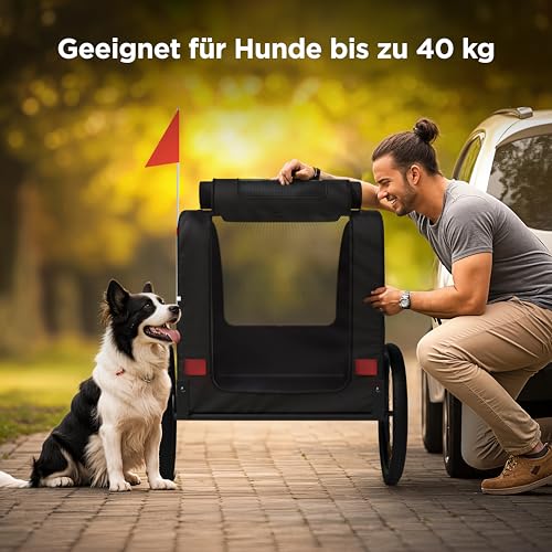 Trevopet® Hundeanhänger für Fahrrad – Faltbarer Hundefahrradanhänger mit Kupplung & Reflektoren – Fahrradanhänger Hunde bis 40 kg – Wasserdicht – Kompatibel mit E-Bikes – Schwarz