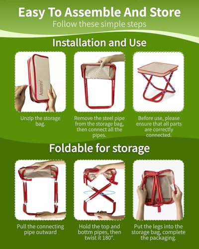 Anmiro Portable Folding Camping Stool, 12.6 Inch Lightweight Mountaineering Hiking Stool, Outdoor Beach Fishing Garden Foldable Stool with Carry Bag, Supports Up to 200LB - image 3