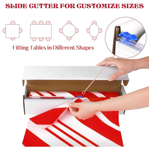 Image of Kochorie 100 Ft x 54 Inch Christmas Candy Cane Striped Tablecloth Roll with Slide Cutter Box Red and White Table Cover Christmas Tablecloth Wall Backdrop Xmas Home Holiday Party Supplies