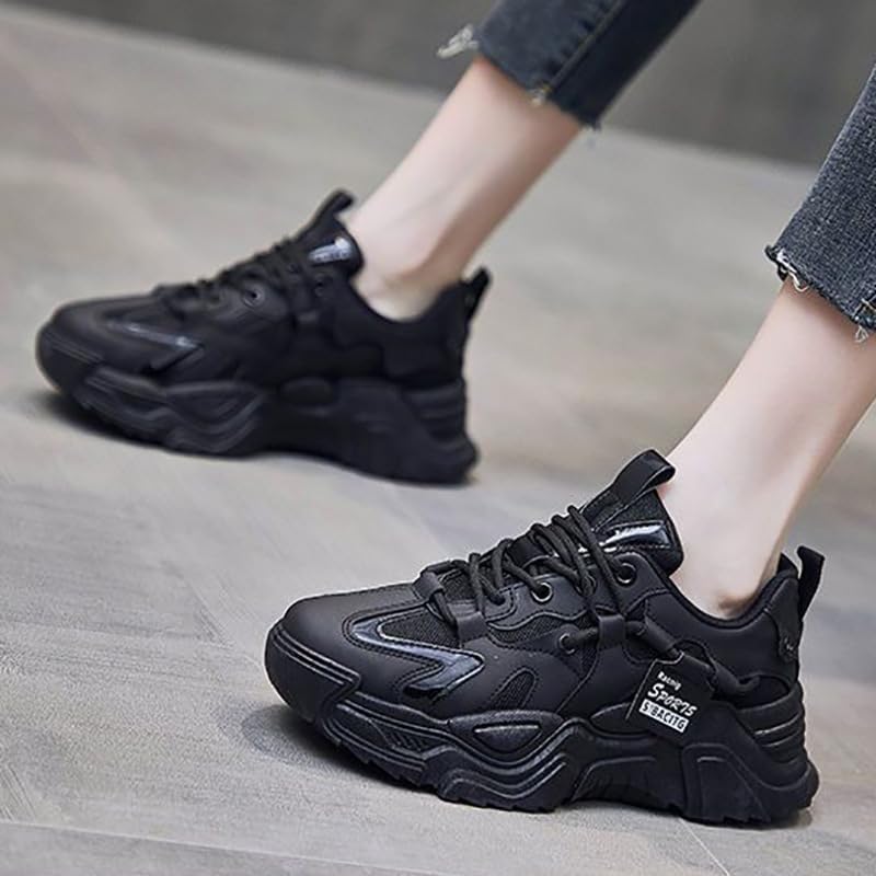 Breathable Comfort Chunky Sneakers - All-Season Non-Slip Rubber Sole Fashionable Casual Shoes with Lace-Up Closure for Women
