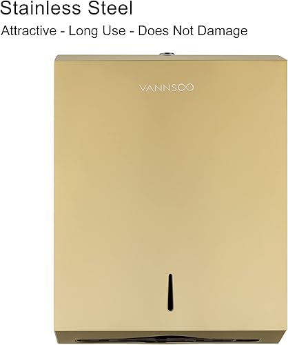 Miniatura 2 de Paper Towel Dispenser, Commercial Stainless Steel Tri-foldMulti-foldC-Fold Paper Towel Holder Wall Mount Key (Gold)