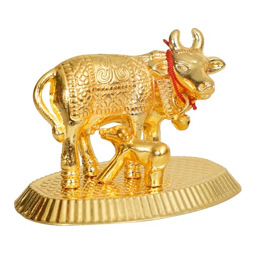 Image of Craftam Oxidized Metal Religious kamdhenu Cow with Calf Handmade Handicraft Idol for Home Decor Gift Item