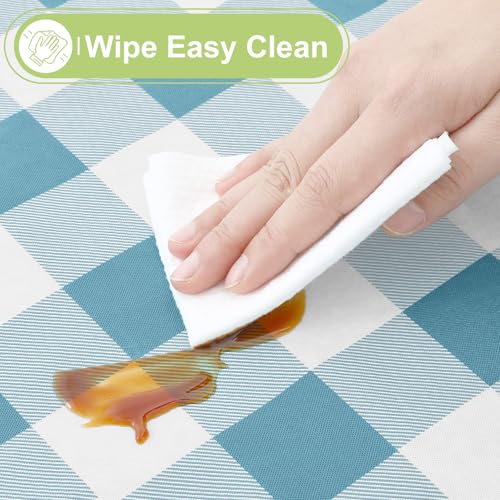 Smiry Plastic Table Cloth, Waterproof Vinyl Tablecloth with Flannel Backing, Wipeable Buffalo Plaid Table Cover for Picnic, Indoor and Outdoor (Aquamarine & White, 60" Round) by Smiry - Image 3