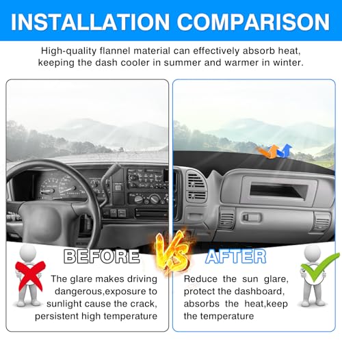 Image of Autorder Dashboard Cover Mat for 1997-2000 Chevy Chevrolet Silverado /GMC Sierra C1500 C2500 C3500 K1500 K2500 K3500, 1997-1999 GMC Yukon /Chevy Tahoe Accessories Dash Cover Flannel Dash Mat Protector