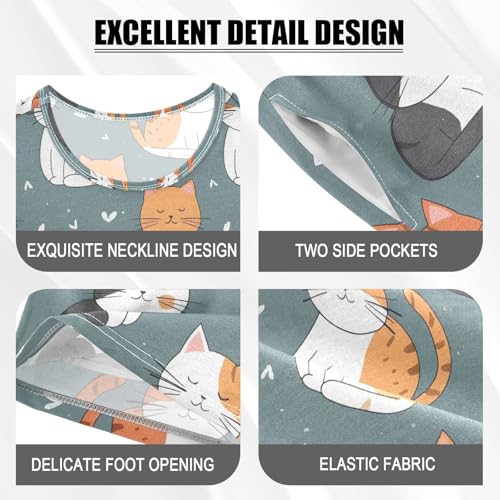 ALAZA Cute Cat Heart Love Pajamas Short Sleeve 2 Piece Sleepwear Top and Bottom Pajama Set Unisex4