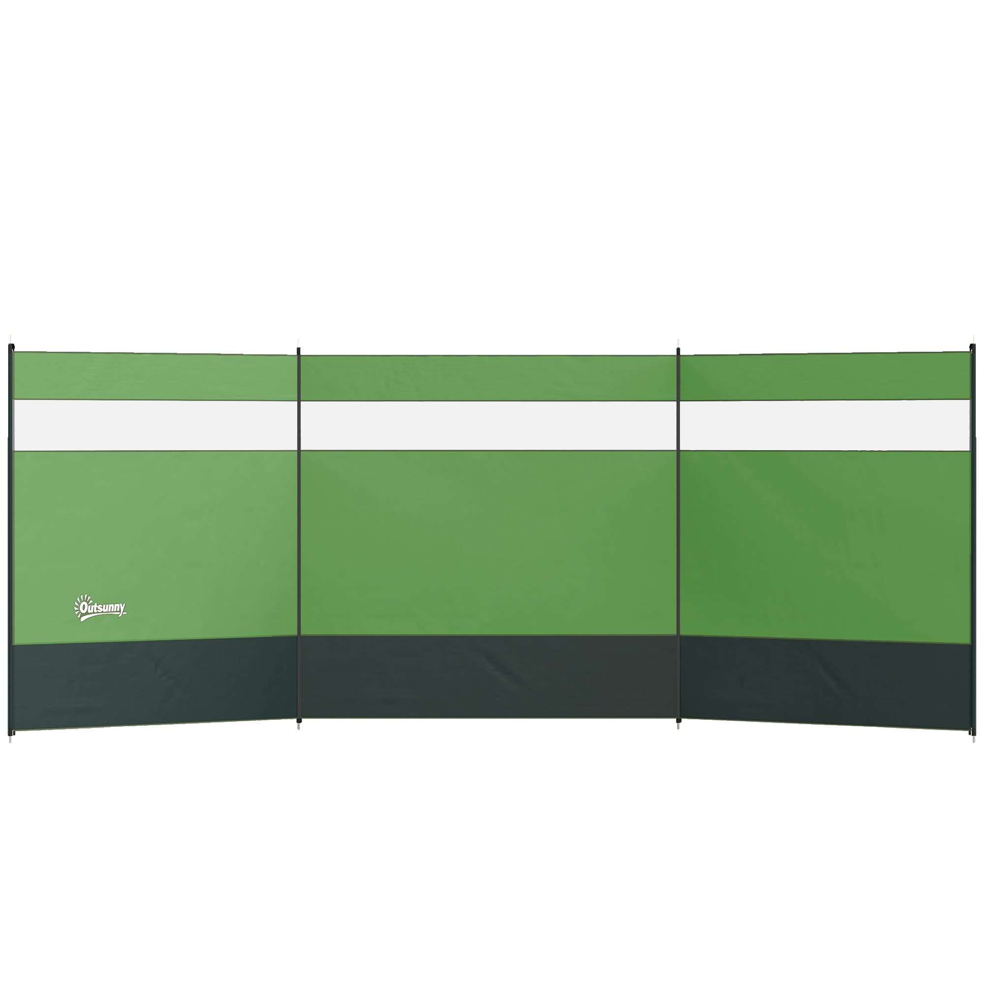 Outsunny Camping Windbreak, 4 Pole Windbreaker Blocker with Clear Windows, Carry Bag and Steel Poles, for Beach Caravan Campervan, 440 x 140cm, Army Green