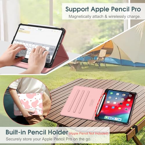 Image of Fintie Folio Case for iPad Pro 11-inch (M5) 2025 / (M4) 2024 - Multiple Angles Viewing Stand Protective Cover with Pencil Holder & Pocket, Auto Wake /Sleep, Strawberry Cow