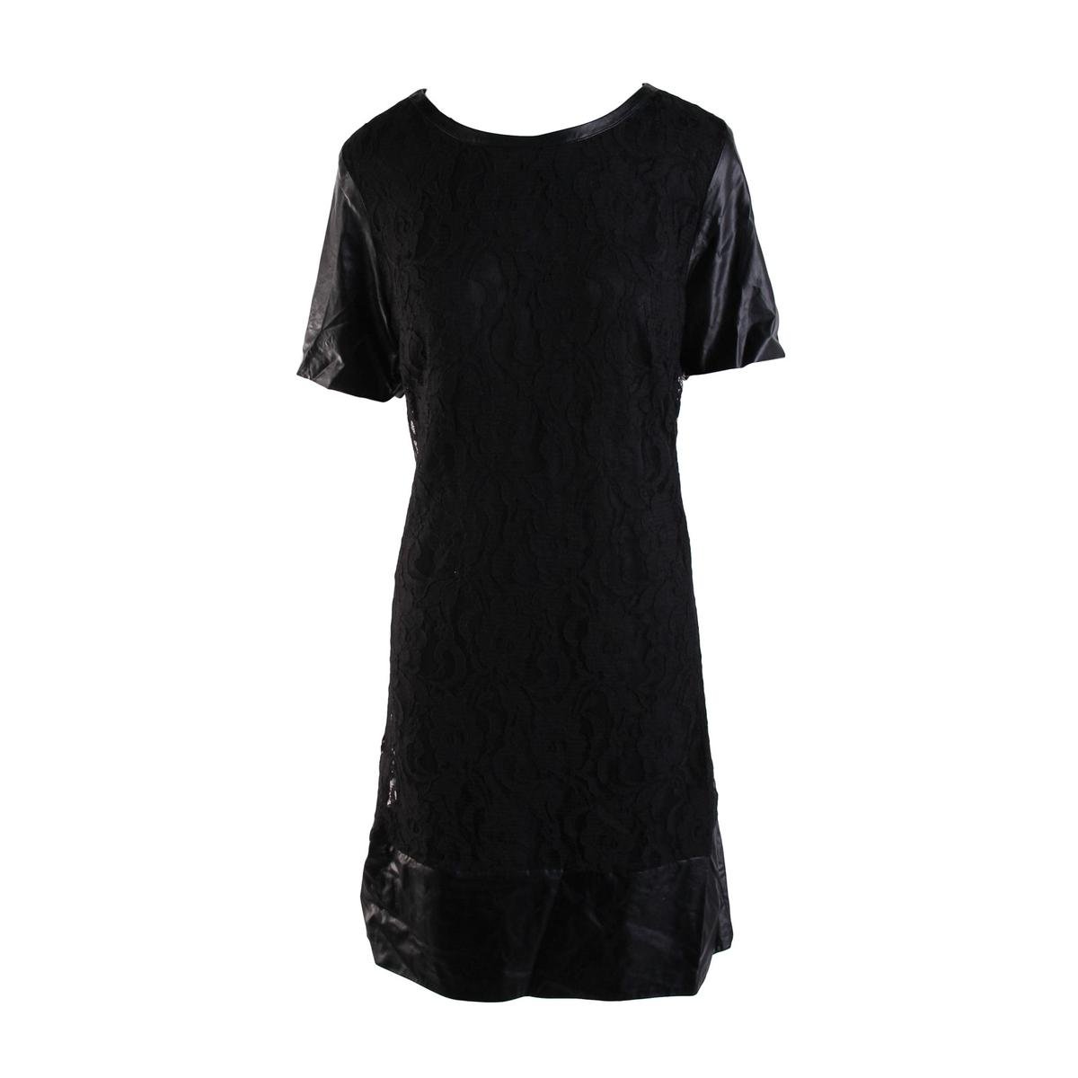 LAUNDRY BY SHELLI SEGAL Women's Stretch Lace and Faux Leather Dress