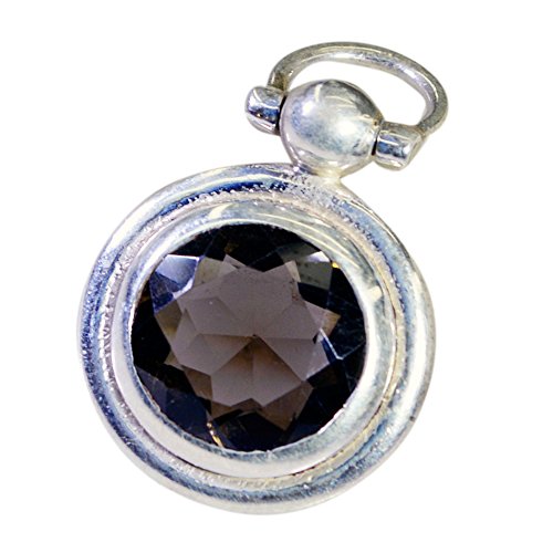 Pendentif argent quartz fumé rond pour collier de mode femme et filles