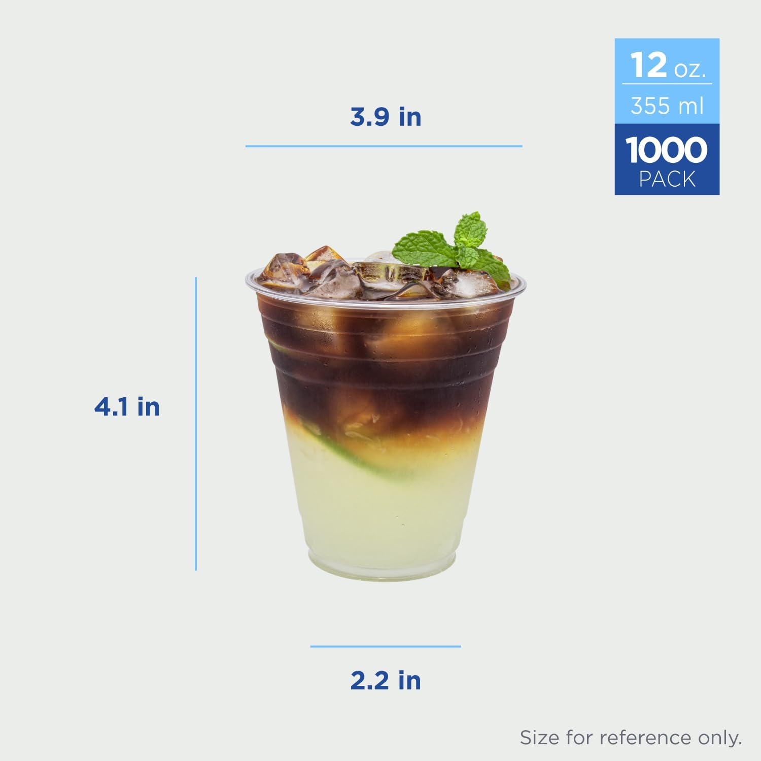Karat [1,000 ct] 12oz Plastic Cups, Clear Disposable Cold Cups for Iced Coffee, Smoothies, Cocktail, and Water, 98mm