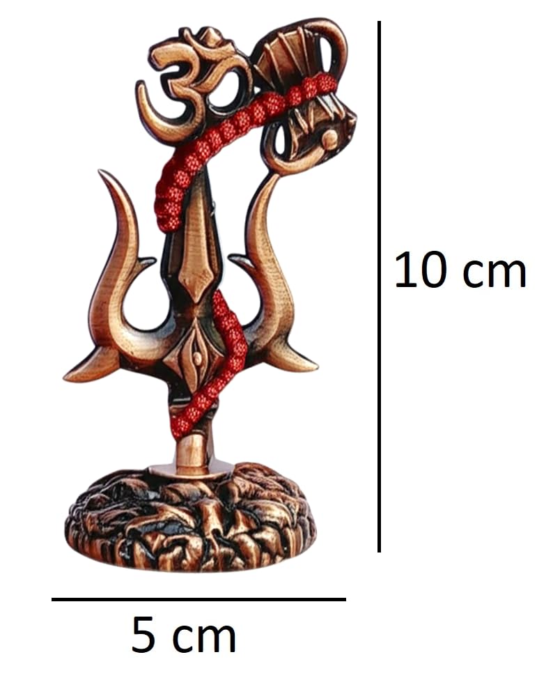 Image of Shivji Trishul Damru and Aum Idol for Mandir, Shiva Idol Car Dashboard Decoration Items Statue Metal Showpiece for Pooja Room Home Decor