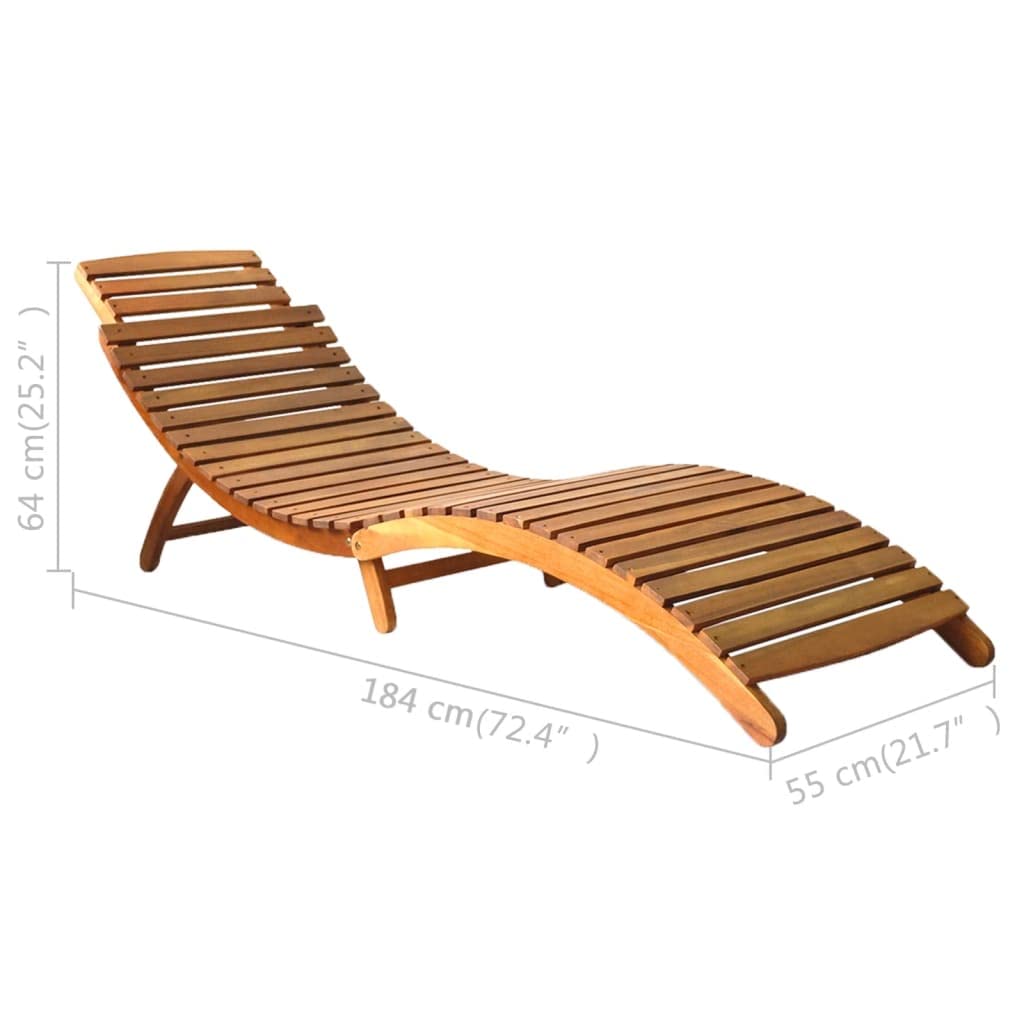 Lettino prendisole in legno massello di acacia marrone, 55 x 184 x 64 cm, pieghevole e regolabile, per giardino, terrazza, balcone, piscina, con design ergonomico e superficie resistente alle