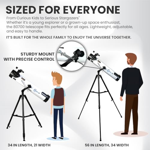 Image of SSEA 80700 Newtonian Reflector Telescope 323x High Magnification with 1.25 Inch Kellner Eyepiece Lenses and Tripod Stand- White /Black 700mm