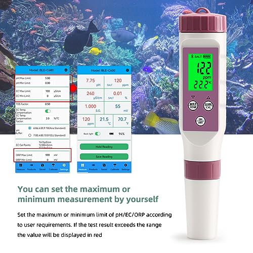Tester di qualità dell'acqua 7 in 1 per pH, TDS, CE, ORP, salinità, gravità specifica e temperatura, penna ad alta precisione per acqua potabile, acquari e piscine