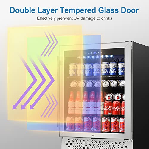 Image of Tylza 24 Inch Beverage Refrigerator, 190 Can Capacity, Glass Door, Advanced Cooling Tech, Ideal for Beer, Soda, or Wine, Quiet Operation