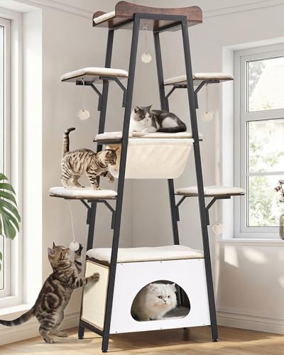 VERSASKY 74-Inch Modern Cat Tree Tower for Large Cats, Multi-Level Cat Tower…