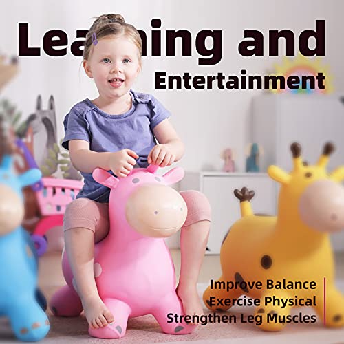 Image of EVERICH TOY Giraffe Bouncy Animal Hopper for Toddlers 18 Months+, Inflatable Bouncing Hopper Toys, Outdoor Indoor Ride on Horse Bouncer Hopping Toys, Birthday Gifts for Boys Girls 2 3 4 5 6 Years Old
