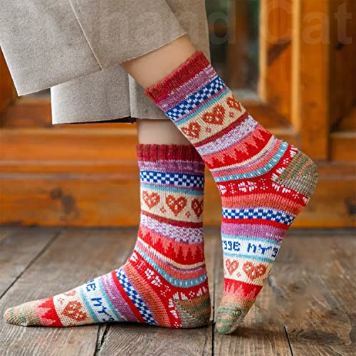 Image of IIG 5 Pairs Women's Vintage Style Thick Wool Warm Winter Crew Socks