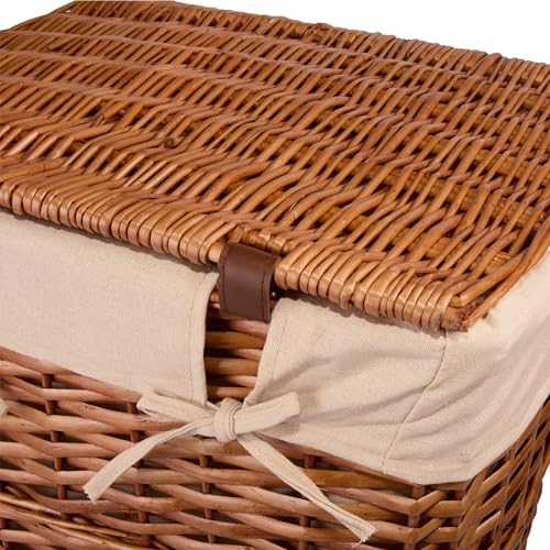 Natural Finish Rectangle Large Wicker Laundry Basket with Lining, Bathroom Storage Laundry Baskets Bin with Lid (Brown) - Image 5