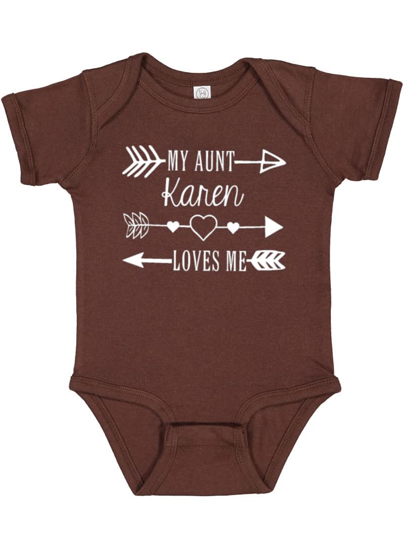 Rocket Bug My Aunt Loves Me Personalized Baby Bodysuit - Customized with Name (N (0-3 months), Brown)