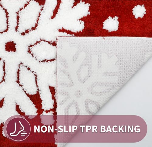 Snowflake Red Bathroom Rugs,Christmas Cute Bath Mat Non-Slip Soft and Absorbent Funny Bath Rug Washable Quick Dry,31×20inch — view 5