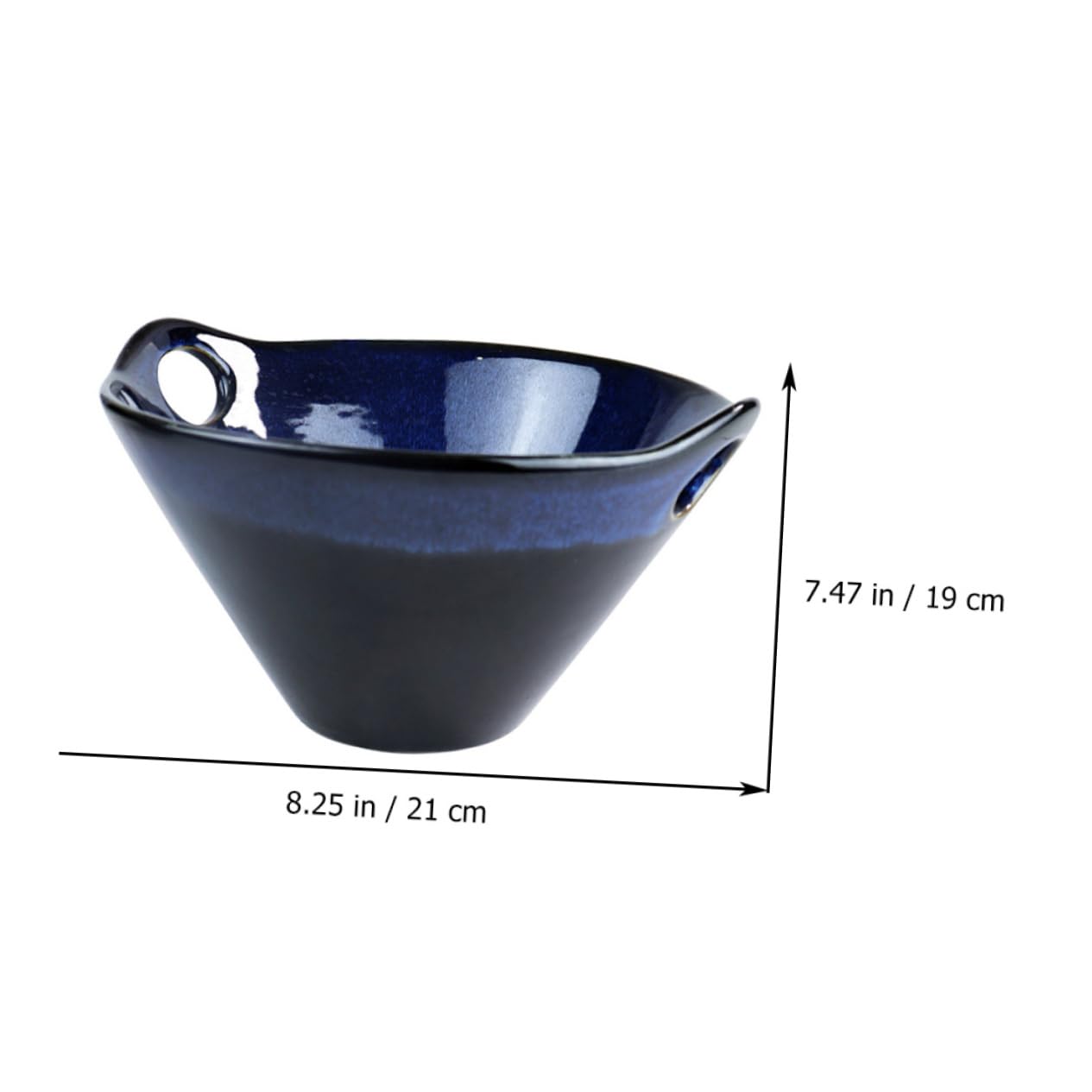 LABRIMP Tazón de Cerámica para Ramen de Doble Asa, Diseño Creativo | Color Navy, Curva Decorativa del Cuenco, Apertura Amplia, Hecho a Mano y Fácil de Limpiar