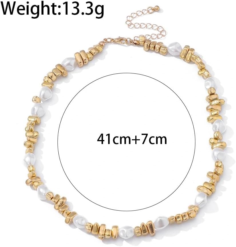 Dainty Gold Pearl Statement Collarbone Necklace for Women,Vintage White Baroque Pearl Beaded Choker,Personalized Trendy Jewelry Accessories Gifts - Image 3