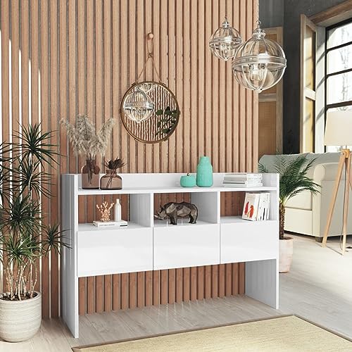 CCCINER Aparador de Madera contrachapada Blanco Brillante 105x30x70 cm,Aparador Moderno Blanco con Almacenamiento para Decoración y Artículos Armarios y Almacenamiento, Aparadores