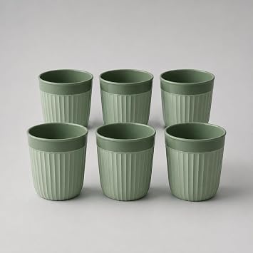 6 l   izgili  ift Renkli Bardak Seti 200 ml, Dikey Yivli Plastik Su Barda  Tak m , Hafif ve  k Bardak Seti, Piknik Kamp Mutfak Sofra Kullan m  Ye il