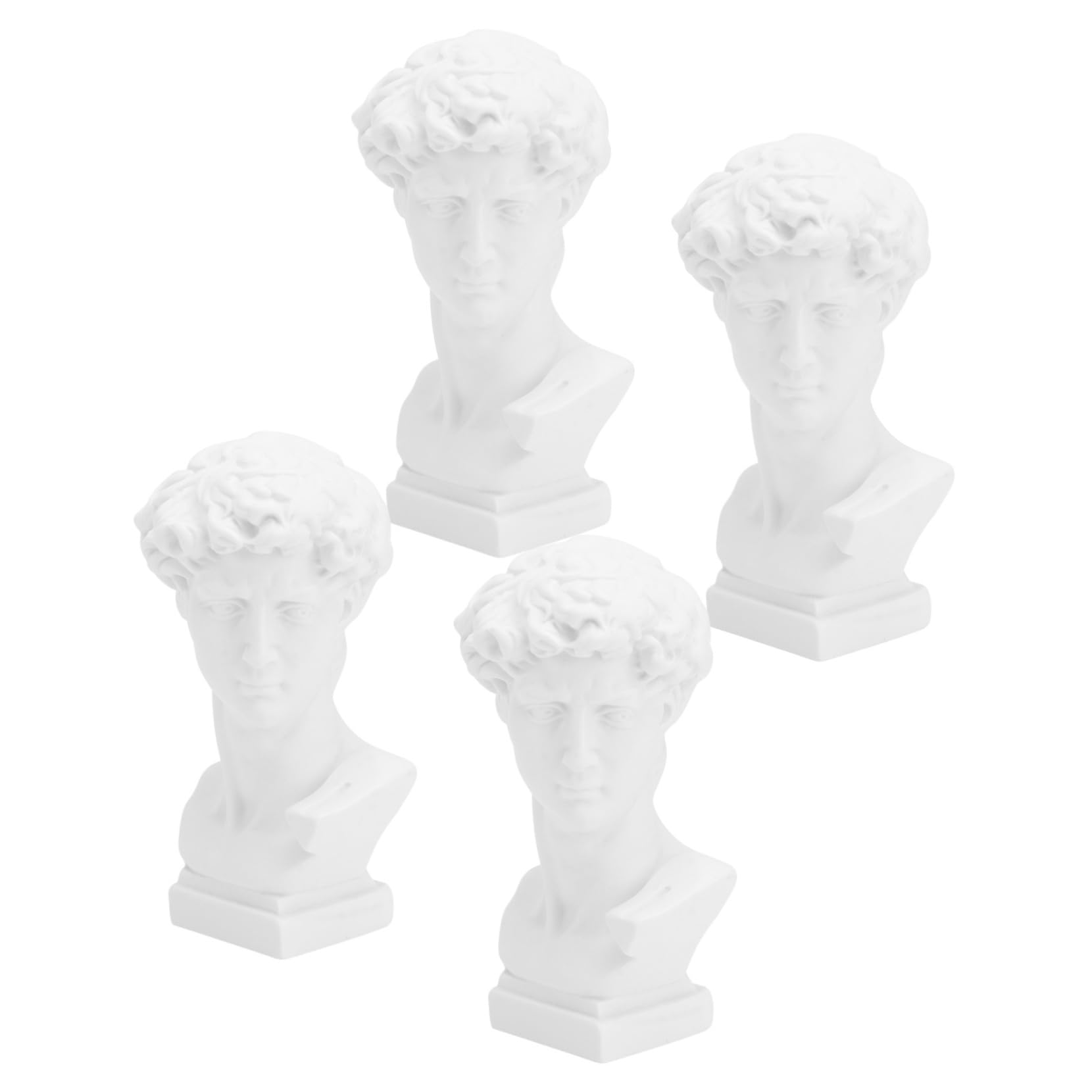 ULDIGI 4Pcs Mini Resin David Head Bust Statues Classic Decorative Sculpture for Office Desktop Vintage Roman Style Home Adornment Elegant Plaster Simulation Art Decor