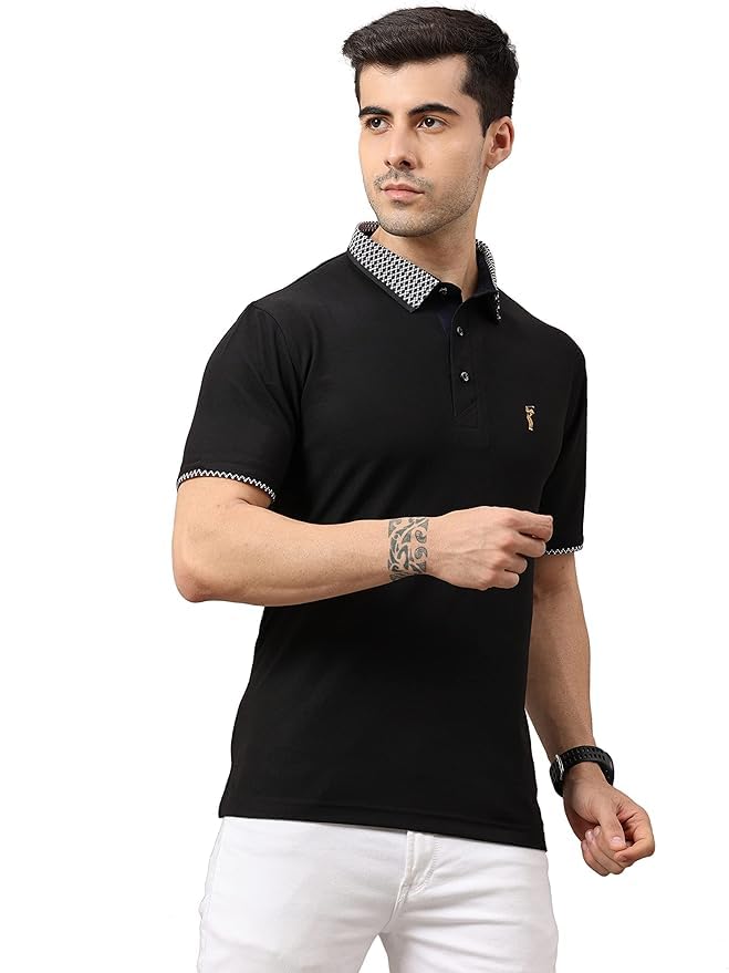 Image of STELLERS Men's Polo T-Shirt | Jacquard Collar| Feather Touch Feel |Regular Fit| Odour Resistant| Anti-Static| Wrinkle Free | Quick Dry | Stretchable | Lightweight | Sweat-Proof