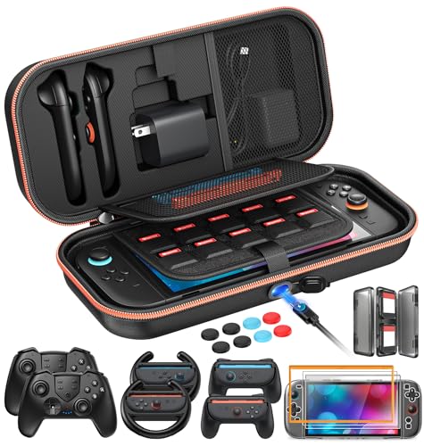 Image of Auarte [Charge inside] Carrying Case for Nintendo Switch 2 2025 / Switch OLED for Joy Cons , Travel Case with 22 Game Card Storage Accessories Bundle with Pro Controller, Hand Grip, Clear Cover Shell