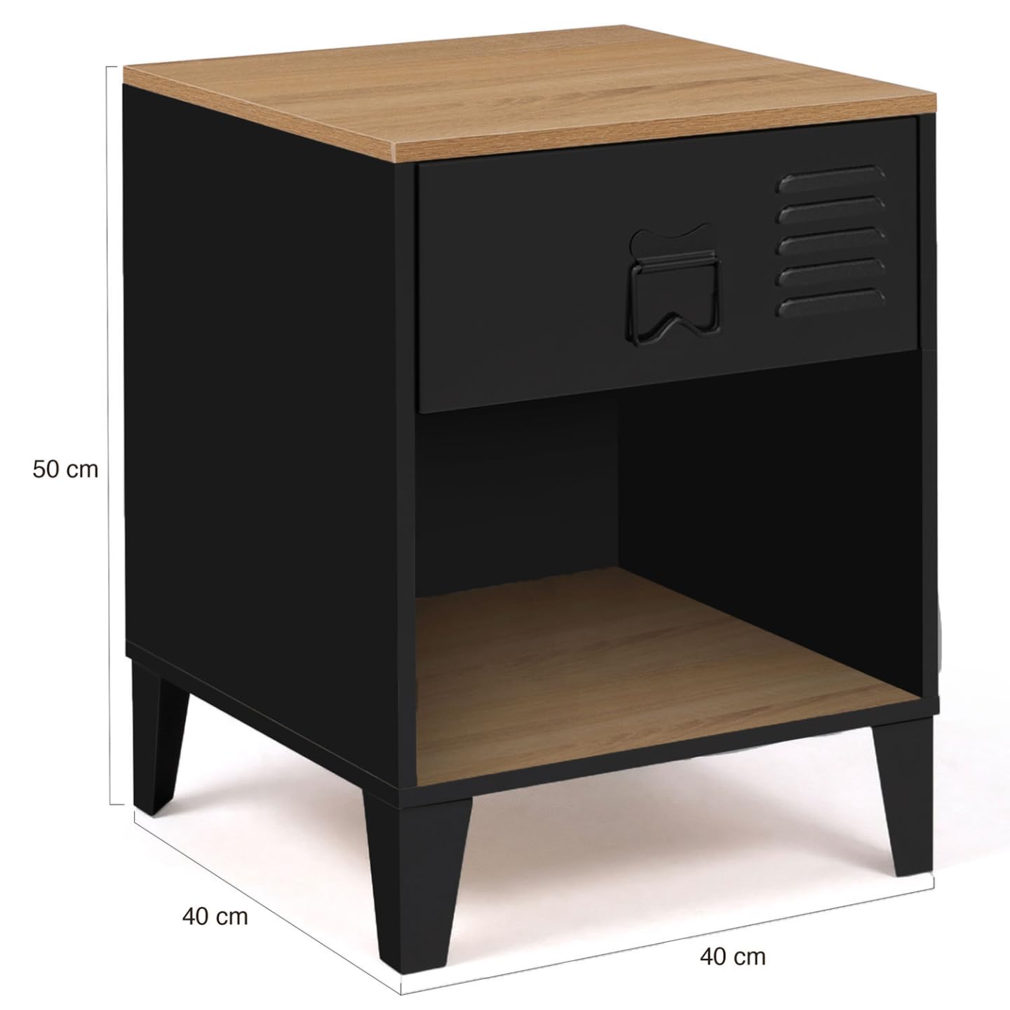 IDMarket - Lot de 2 Tables de Chevet Ester Bois et métal Noir
