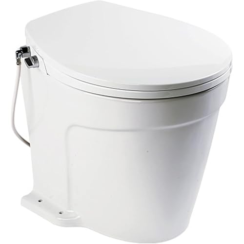 SEAFLO Deluxe Fresh Water Flush Electric Marine Toilet 12V Smart Flushing System Ceramic Bowl Soft Close Seat Rear and Feminine Cleaning Modes Quiet Flush Macerator Pump Solenoid Valve 4 Year Warranty