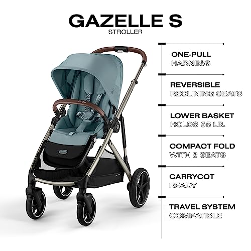 Cybex Gazelle S All-In-One Toddler And Baby Stroller With Over 20 Modular Configurations, Ergonomic Near-Flat Recline, Shopper Basket, And Compact Fold, Sky Blue #TOP4