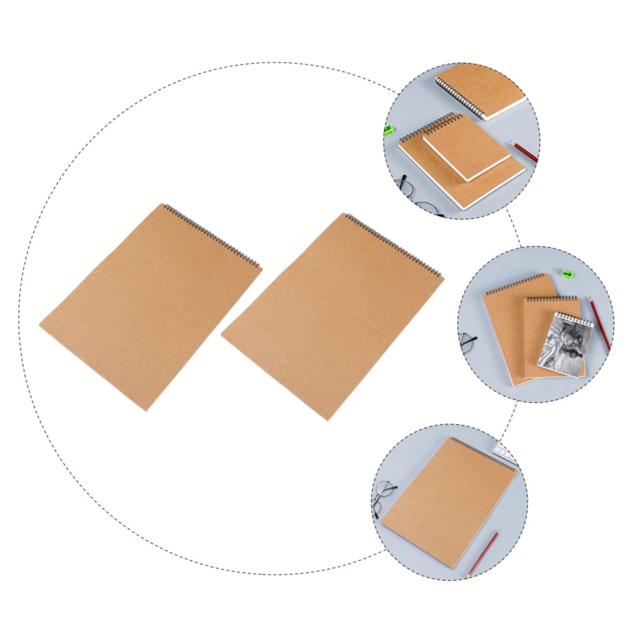 Carnet de Croquis en Papier Kraft, Lot de 2, Reliure Spirale