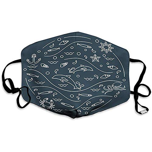Preisvergleich Produktbild Staubmaske Wiederverwendbare Baumwolle Mundmaske Männer Frauen Süße Delfine Octopus Fisch Anker H Helm Wellen Muscheln Seestern Krabben Arrangierter Kreis Schön