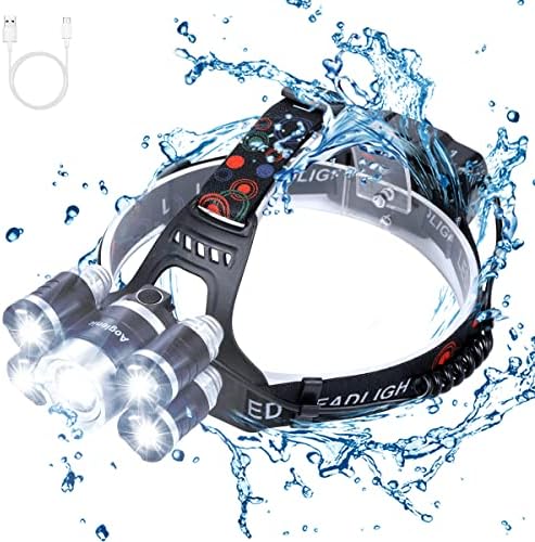 Headlamp 12000 Lumen Ultra Bright LED Work Headlight,Brightest USB Rechargeable Headlamps,4 Modes Waterproof Zoomable Head Lamp Best Headlamps for Adults Camping Cycling Hiking Hunting Outdoors