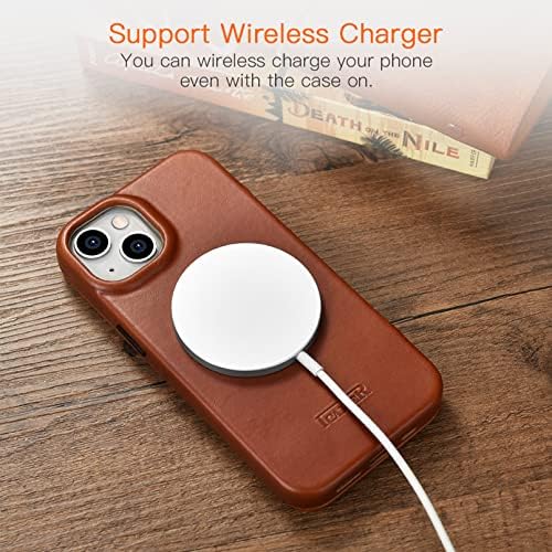 ICARER Leather Case for iPhone 14 Plus 2022, 100% Genuine Leather Flip Case with Card Slot, Magnetic Flip Wallet Cover Compatible with Mag-Safe and Wireless Charging for iPhone 14 Plus 6.7 inch-Brown