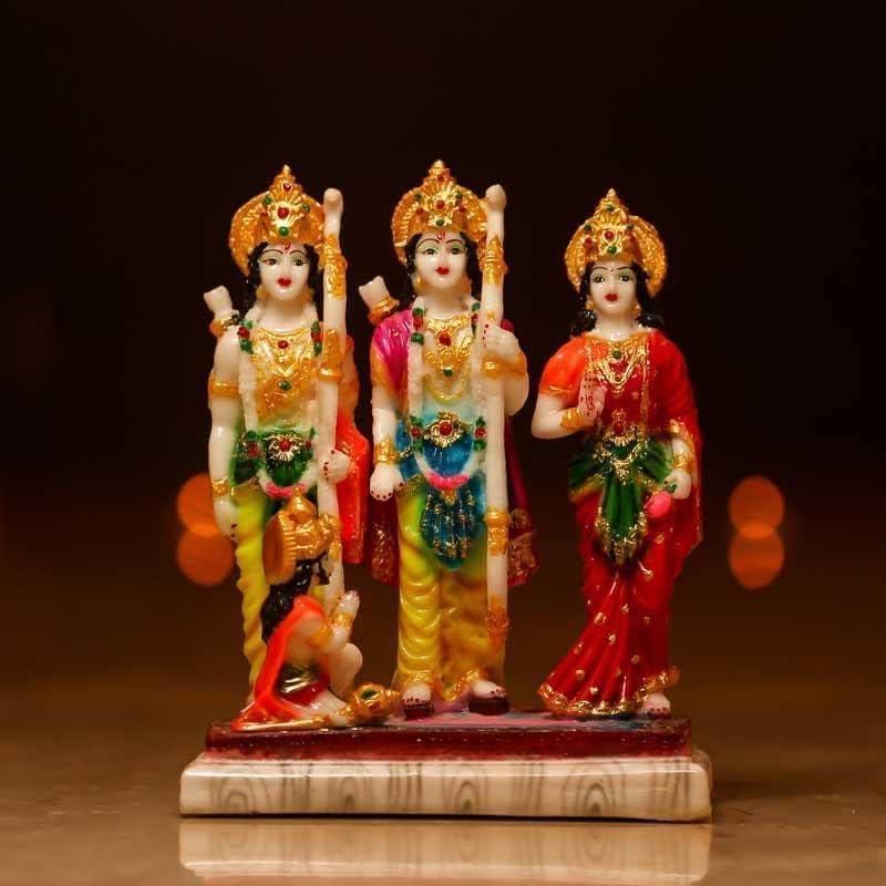 KRISHNAGALLERY1 Marble Look Ram Darbar Statue Murti Idol For Pooja Room Home Temple 6 Inch( Multicolour)