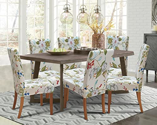 Image of SPRINGRICO Chair Covers for Dining Room Set of 4, Stretch Dining Chair Cover, Washable Spandex Kitchen Parsons Chair Slipcovers, Green Chair Covers for Home or Party (4pack,Green Garden)