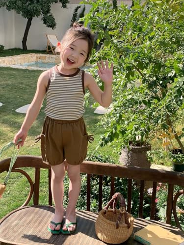 Image of BINIDUCKLING Toddler Tank Top Girls Summer Cute Striped Sleeveless Top 24 Months-8 Years