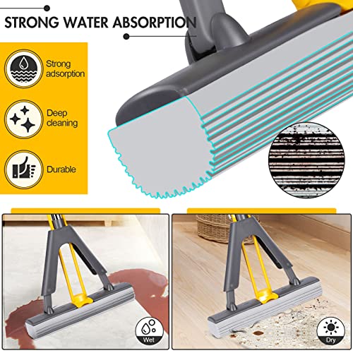 Almcmy Pva Sponge Mop For Floor Cleaning, Squeeze Mop With 2 Extra Absorbent Pva Sponge Heads, Self Wringing Mop With Stainless Steel Handle, Foam Sponge Mop For Hardwood Laminate Tile #TOP3
