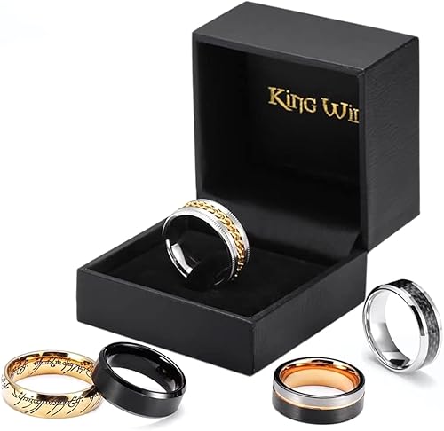 Miniatura 6 de King Will Mens Lucky Rings 5pcs Unique Wedding Band Mens Fashion Jewelry Rings Bundle for Men Great Gift Care Package Men Lucky Ring